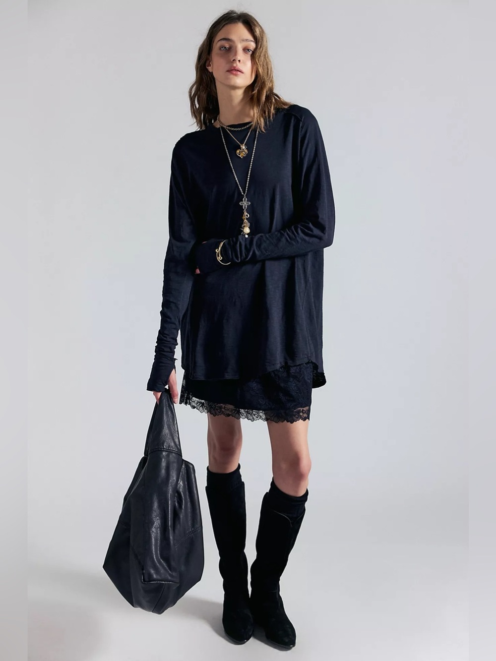 We The Free ARDEN Long Sleeve Tee — Heather Black Lightweight $58 NWOT - Picture 4 of 9